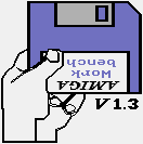 After powering up or rebooting an Amiga 500 this screen display is seen, meaning the OS started and asking the user to insert a bootable floppy disk. The displayed OS is Kickstart 1.3.