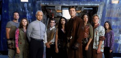 The crew of Serenity. From left to right: Jayne, Kaylee, Book, Simon, Inara, Mal, Zoë, Wash, and River.