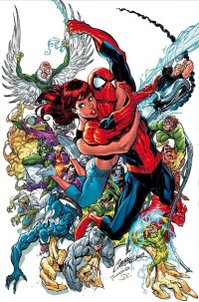 Amazing Spider-Man #500, featuring Spider-Man along with his wife, Mary Jane Watson, surrounded by many of his numerous villains. Art by J. Scott Campbell.